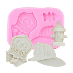 1pc fireman police badge hat silicone mold for diy gum paste crystal handmad soap mould candy fondant mold ice cube pudding jelly shots chocolate cupcake cake topper decoration desserts