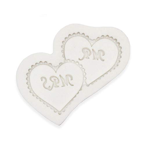 Xidmold 2pcs Heart Fondant Molds MR MRS I DO Silicone Cake Decorating Mold, Chocolate Candy Molds, Wedding Fonadnt Mold for Chocolate Candy Cupcake Gum Paste Polymer Clay