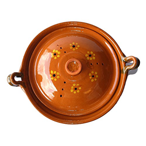 Ancient Cookware, Mexican Clay Lidded Cazuela Pot, Medium, Terracotta, 3.5 Quarts