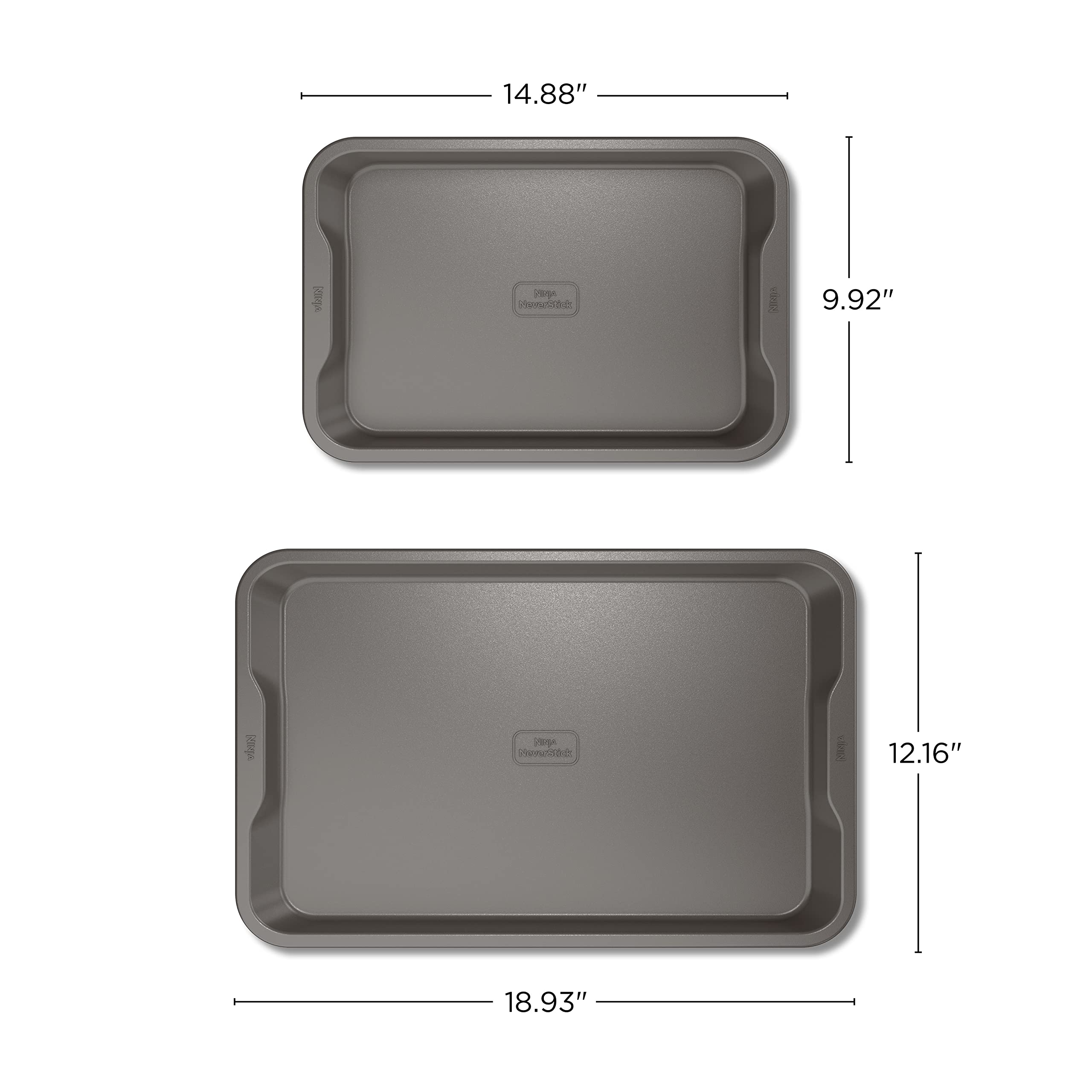 Ninja B32002 Foodi NeverStick Premium 2-Piece Baking Sheet Set, Nonstick, Oven Safe up to 500⁰F, with 9 x 13 inch Sheet & 11 x 17 inch Sheet, Dishwasher Safe, Grey