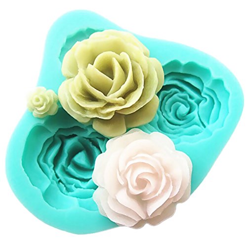 Pard 4 Size Roses Flower Silicone Cake Mold Chocolate Sugarcraft Decorating Fondant Tool, Blue