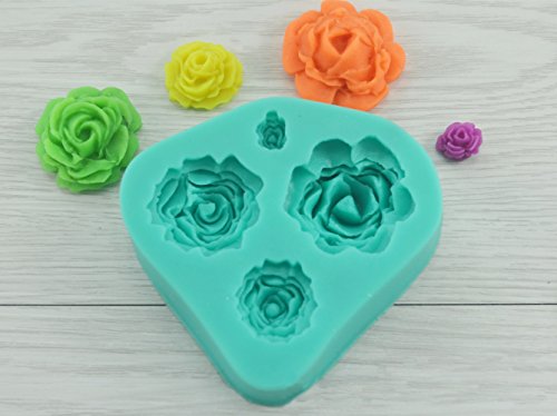 Pard 4 Size Roses Flower Silicone Cake Mold Chocolate Sugarcraft Decorating Fondant Tool, Blue