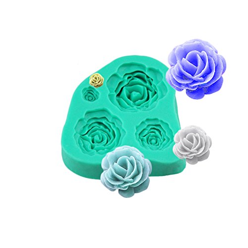 Pard 4 Size Roses Flower Silicone Cake Mold Chocolate Sugarcraft Decorating Fondant Tool, Blue