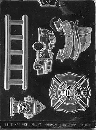 Grandmama's Goodies J083 Firefighter Kit Fire Truck Ladder Hydrant Badge Helmet Chocolate Candy Soap Mold with Exclusive Molding Instructions