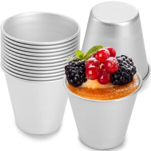 zeayea 12 pcs pudding cup mold, aluminum individual baking cups cupcake mould, reusable chocolate molten pans mold for cupcake, brownies, souffle, pie, muffins