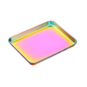 tupmfg rainbow baking tray pan sheets stainless steel flast food serving tray metal tray - rectangular decorative tray party kitchen (12.25 x 9.65 x 1 inch,rainbow)