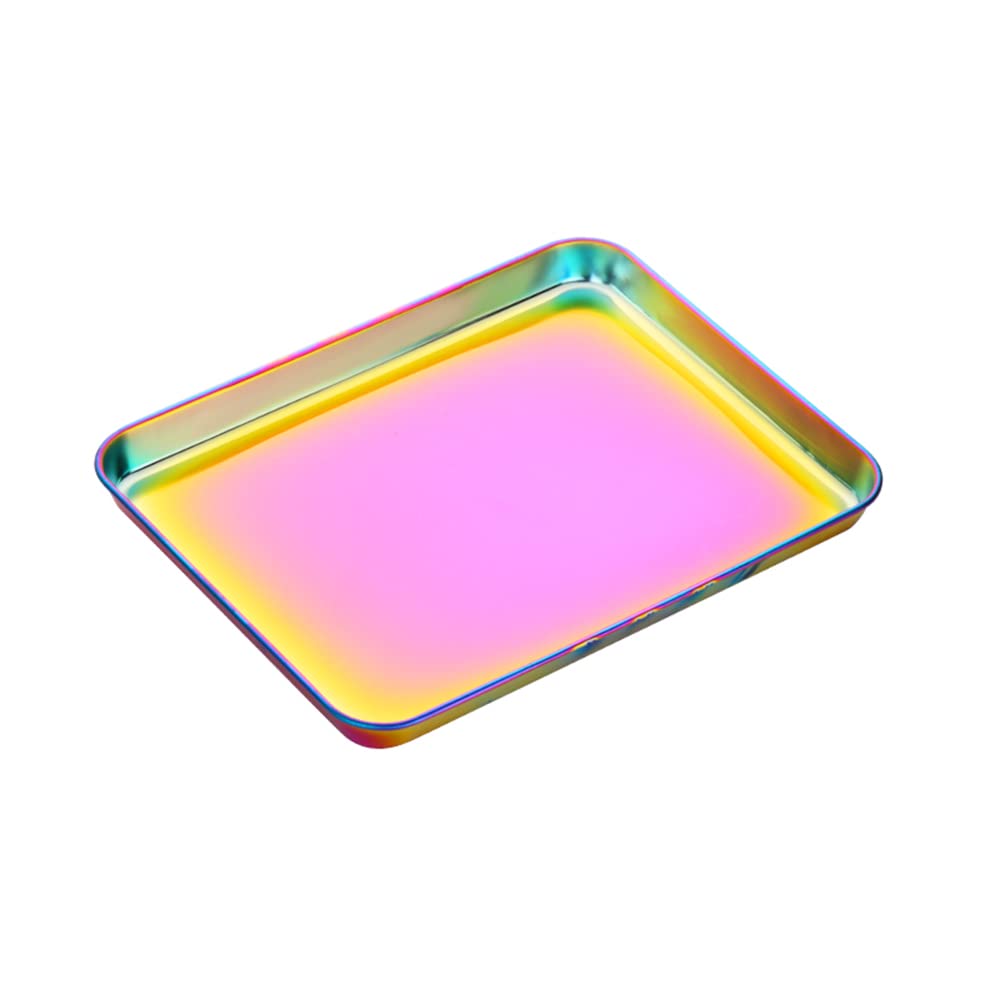 TUPMFG Rainbow Baking Tray Pan Sheets Stainless Steel Flast Food Serving Tray Metal Tray - Rectangular decorative Tray Party Kitchen (12.25 x 9.65 x 1 inch,Rainbow)