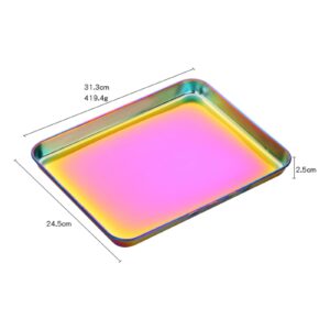 TUPMFG Rainbow Baking Tray Pan Sheets Stainless Steel Flast Food Serving Tray Metal Tray - Rectangular decorative Tray Party Kitchen (12.25 x 9.65 x 1 inch,Rainbow)