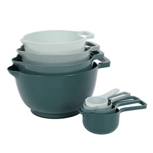 boxedhome 8 pack classic nesting mixing bowl set with 4 measuring cups, mixing bowls with pour spouts and handles(green)