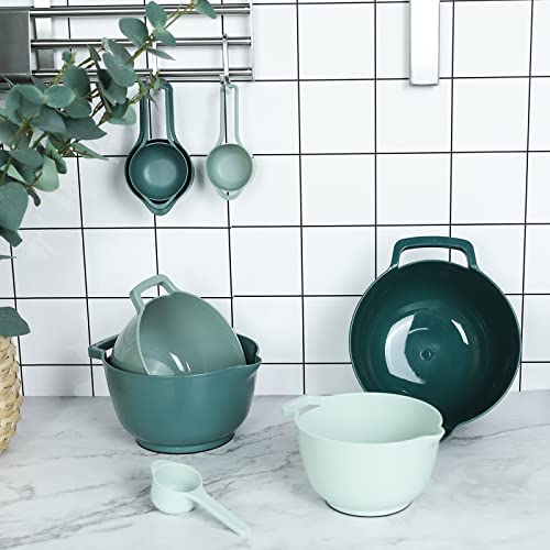 BoxedHome 8 Pack Classic Nesting Mixing Bowl Set with 4 Measuring Cups, Mixing Bowls with Pour Spouts and Handles(Green)