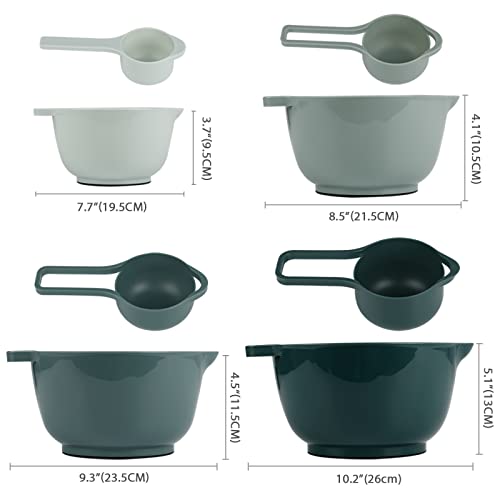 BoxedHome 8 Pack Classic Nesting Mixing Bowl Set with 4 Measuring Cups, Mixing Bowls with Pour Spouts and Handles(Green)