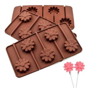 baasid 3pcs sunflower shape mold 5 holes cake lollipop chocolate jelly ice cream cube candy pudding cupcake handmade craft for children's party dessert shop cafe bakery (brown) aa0088