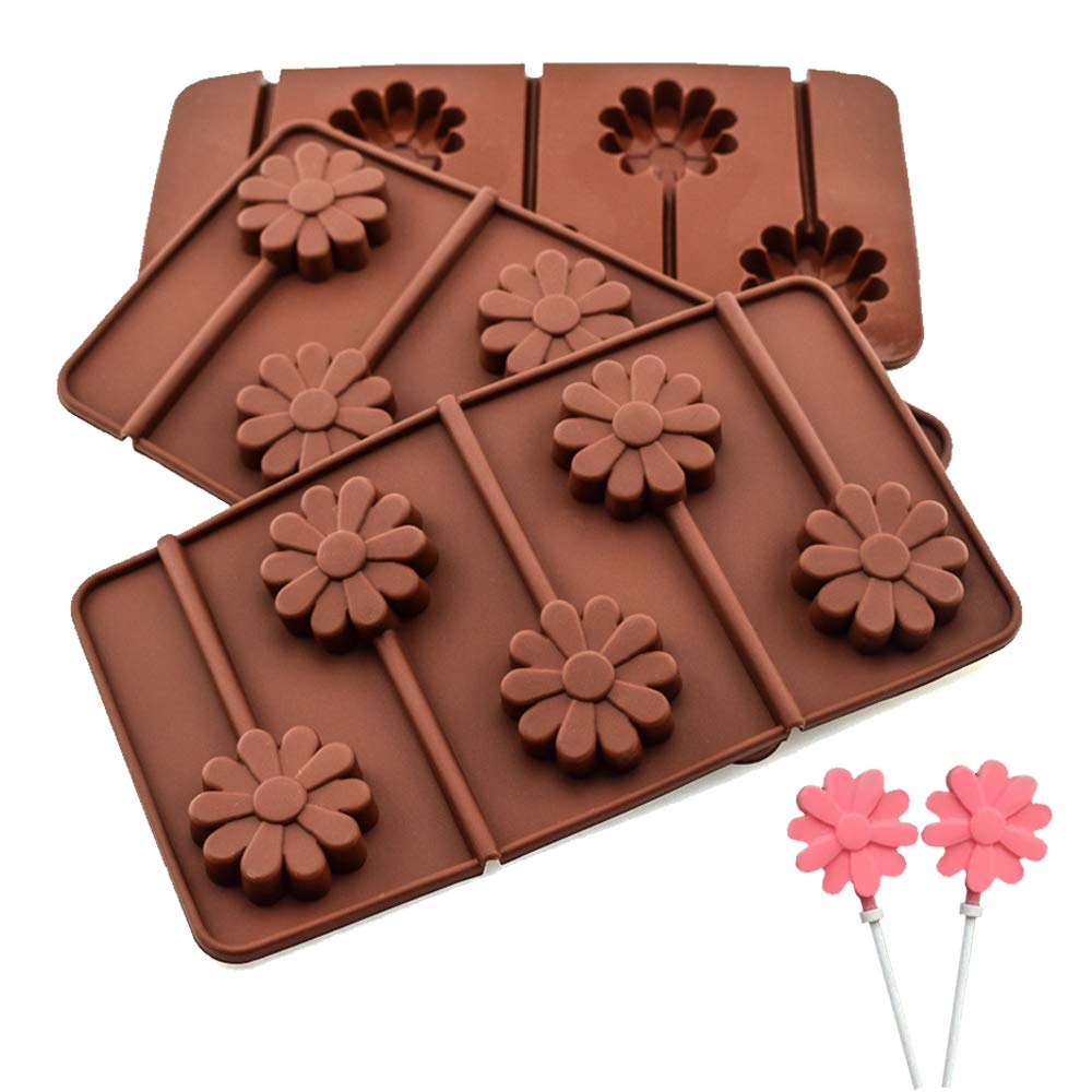 BaaSid 3PCS Sunflower Shape Mold 5 Holes Cake Lollipop Chocolate Jelly Ice Cream Cube Candy Pudding Cupcake Handmade Craft for Children's Party Dessert Shop Cafe Bakery (Brown) AA0088