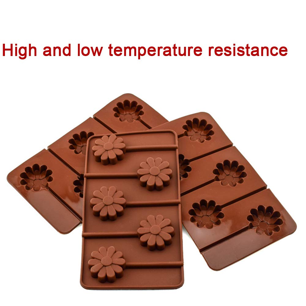 BaaSid 3PCS Sunflower Shape Mold 5 Holes Cake Lollipop Chocolate Jelly Ice Cream Cube Candy Pudding Cupcake Handmade Craft for Children's Party Dessert Shop Cafe Bakery (Brown) AA0088