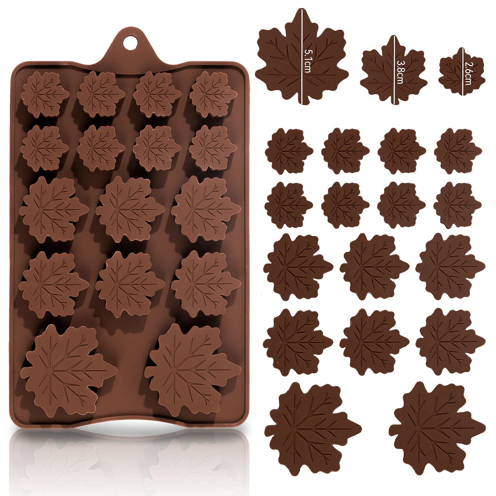 Whaline 4 Pack Silicone Maple Leaves Mold 3 Size Autumn Fall Fondant Resin Mould Brown Leaf Shape Coffee Candy Baking Molds for DIY Craft Fall Harvest Thanksgiving Halloween Cupcake Cake Topper Decor