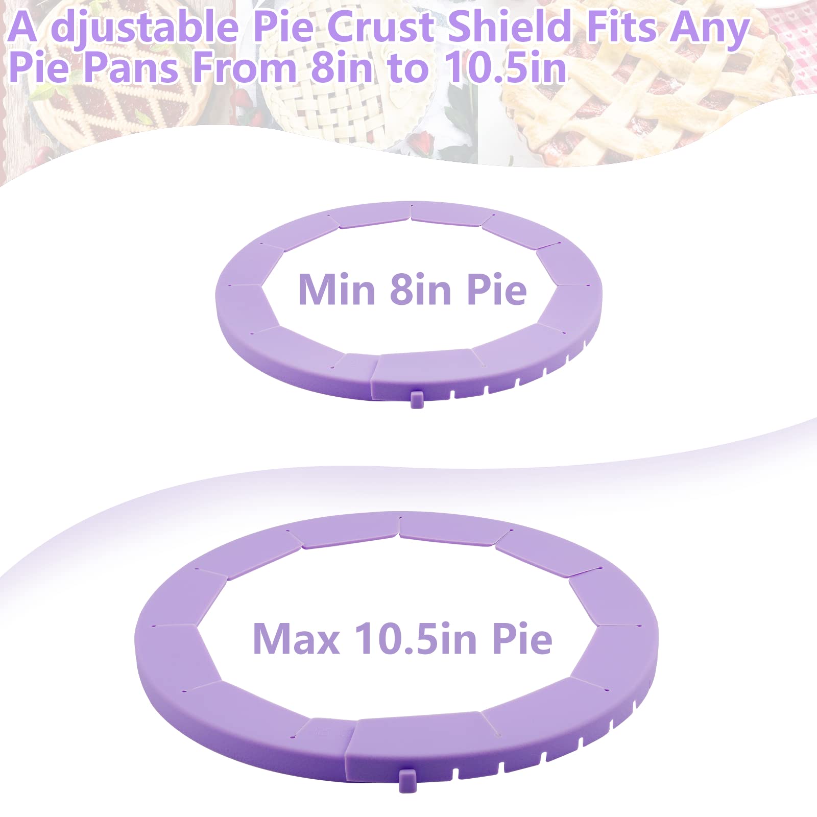 HOHUIGO 2 Pack Silicone Pie Shield Adjustable Bake Crust Protector, Pie Shield Cover Pie Ring for Crust Pie Saver, Pie Crust Kit for Baking Pie Pizza Fits 8-10.5” Pie Pans