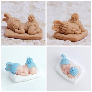 2Pcs 3D Sleeping Baby Silicone Chocolate Candy Fondant Mold Handmade Soap Candle Mold Baby Shower Party 1st Birthday Party Cake Topper Decoration Tools