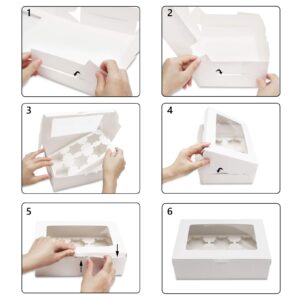 EUSOAR Cupcake Boxes 6 Count, 50pcs 9.4"x 6.2"x 3.0" Kraft Muffin Cupcake Box Carrier with Insert and Display Window,Take Out togo Cupcake Container Favor Boxes Individual