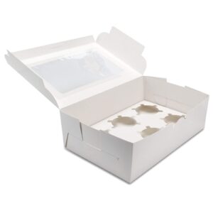 EUSOAR Cupcake Boxes 6 Count, 50pcs 9.4"x 6.2"x 3.0" Kraft Muffin Cupcake Box Carrier with Insert and Display Window,Take Out togo Cupcake Container Favor Boxes Individual