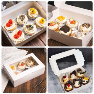 EUSOAR Cupcake Boxes 6 Count, 50pcs 9.4"x 6.2"x 3.0" Kraft Muffin Cupcake Box Carrier with Insert and Display Window,Take Out togo Cupcake Container Favor Boxes Individual