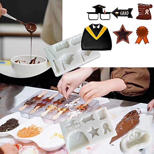 3 Pcs Graduation Silicone Chocolate Fondant Molds, Graduation Cap Diploma mould Congrats Grad Shape Reusable Candy Trays for Cookies Baking Pans Cake Muffin Decorations Jelly for Grad Party