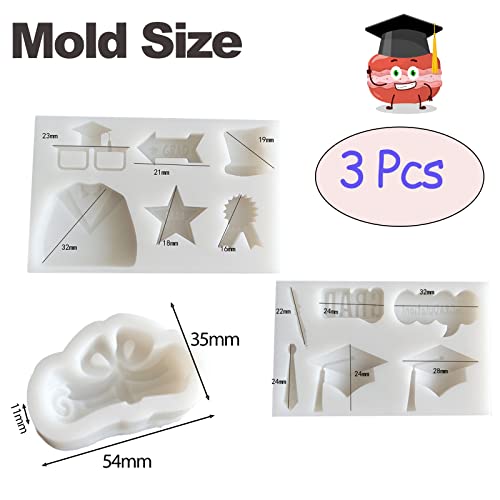 3 Pcs Graduation Silicone Chocolate Fondant Molds, Graduation Cap Diploma mould Congrats Grad Shape Reusable Candy Trays for Cookies Baking Pans Cake Muffin Decorations Jelly for Grad Party