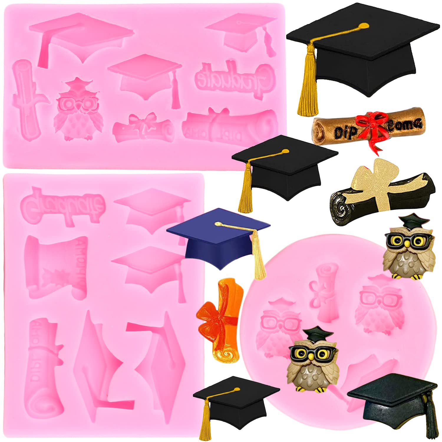 ZiXiang Graduation Silicone Mold Doctoral Cap Silicone Molds Diploma Scroll Graduate Fondant Mold Certificate Candy Molds Doctoral Hat Chocolate Mold For Cupcake Cake Decoration Set Of 3