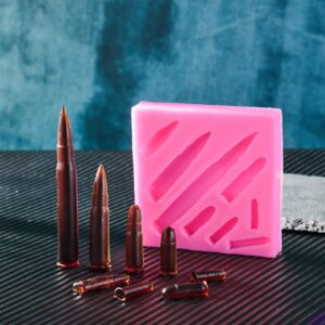 2 Pieces Gun Silicone Molds Pistol Machine Gun Mold and 1 Piece Mini Sizes Bullet Silicone Molds Mini Bullet Silicone Casting Mold for Cake Decoration Fondant Cake Decor Tools, Pink