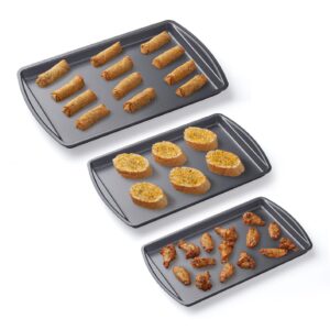 Nifty Cookie & Baking Sheets (Set of 3) – Non-Stick Coated Steel, Dishwasher Safe, Oven Safe up to 450 Degrees, includes Large/Med/Small Pans