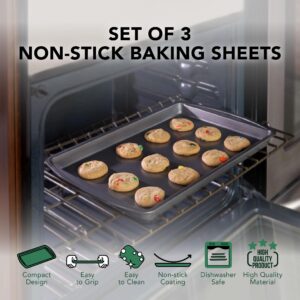 Nifty Cookie & Baking Sheets (Set of 3) – Non-Stick Coated Steel, Dishwasher Safe, Oven Safe up to 450 Degrees, includes Large/Med/Small Pans