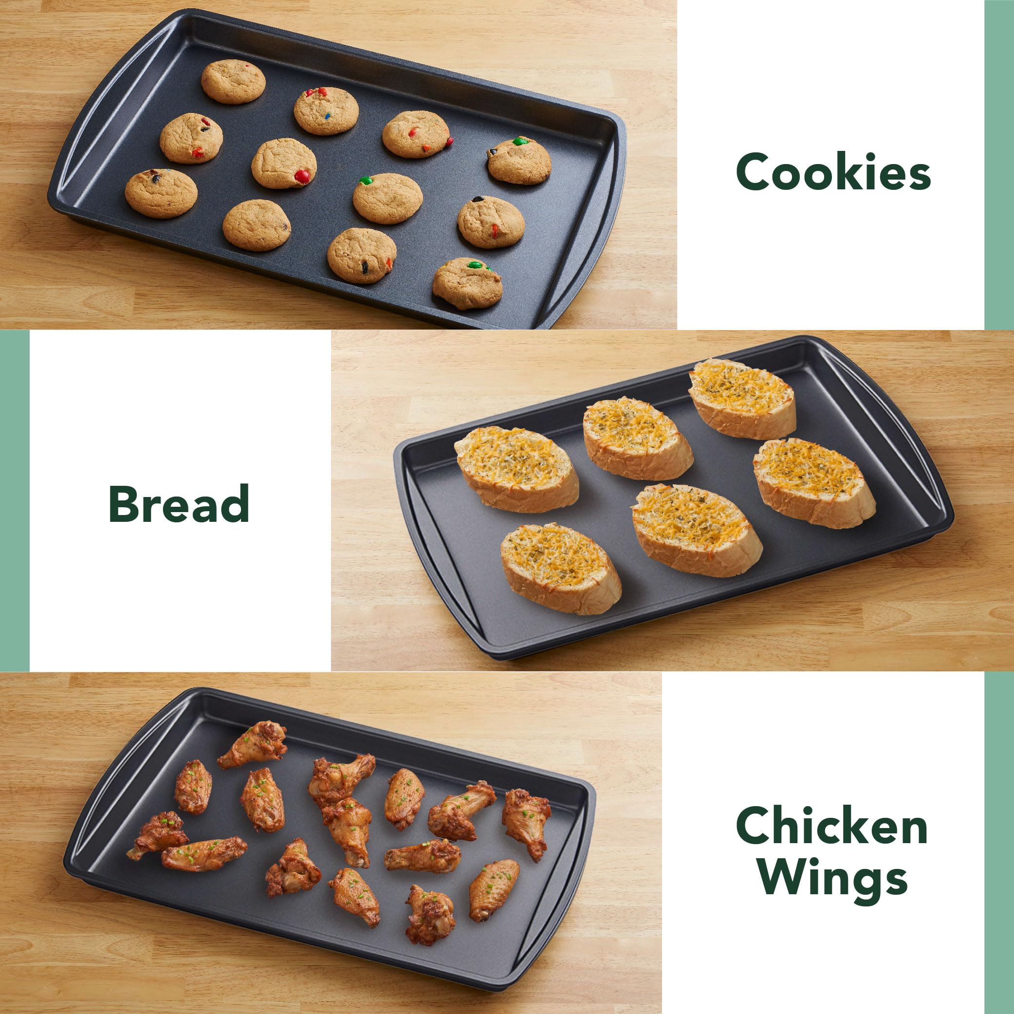 Nifty Cookie & Baking Sheets (Set of 3) – Non-Stick Coated Steel, Dishwasher Safe, Oven Safe up to 450 Degrees, includes Large/Med/Small Pans