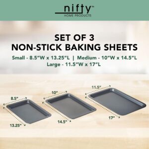 Nifty Cookie & Baking Sheets (Set of 3) – Non-Stick Coated Steel, Dishwasher Safe, Oven Safe up to 450 Degrees, includes Large/Med/Small Pans