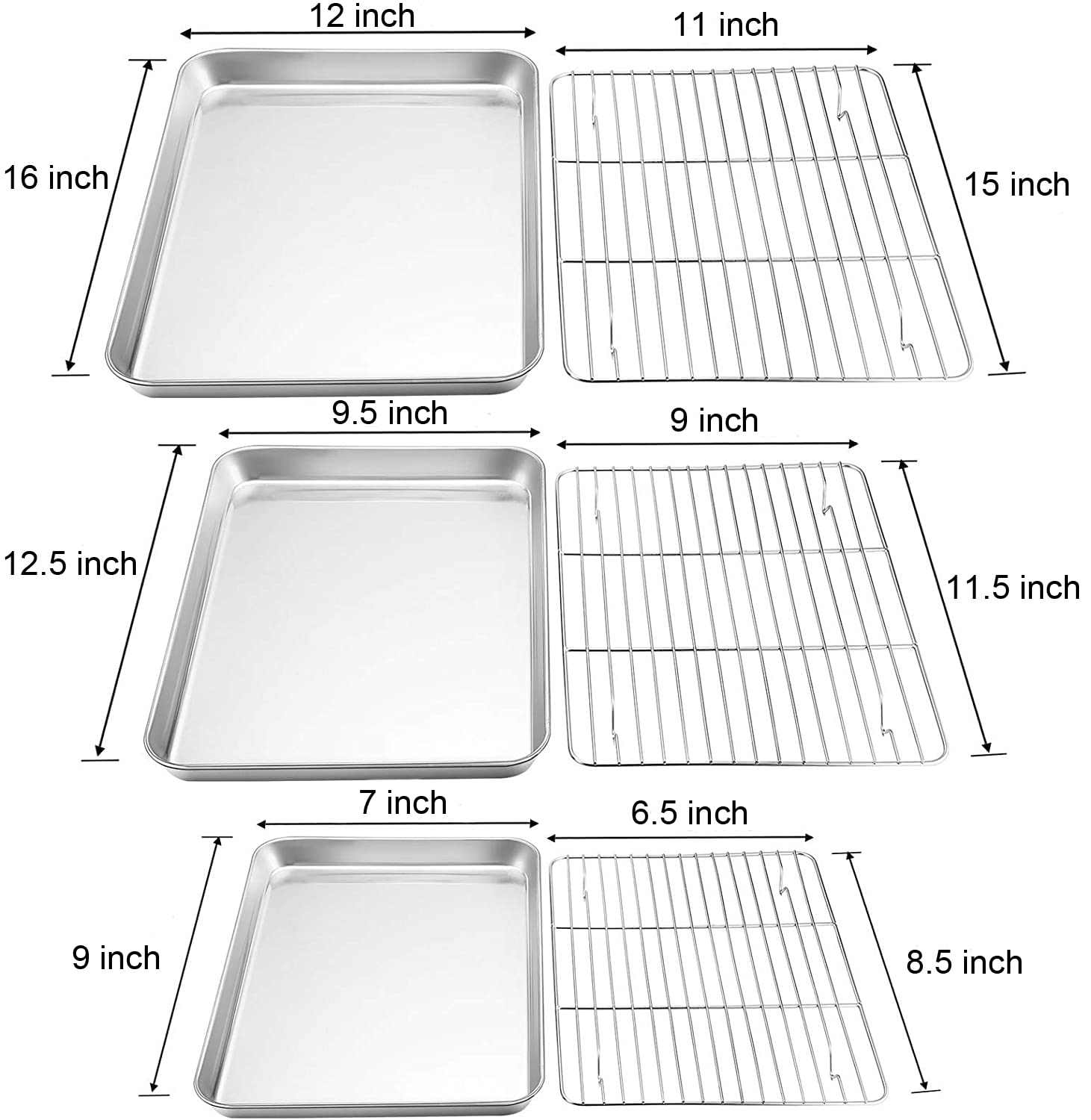 TeamFar Baking Sheet with Rack Set, Stainless Steel Cookie Sheet Baking Pans with Cooling Rack, Non Toxic & Healthy, Rust Free & Heavy Duty, Mirror Finish & Easy Clean, Dishwasher Safe - 6 Pieces