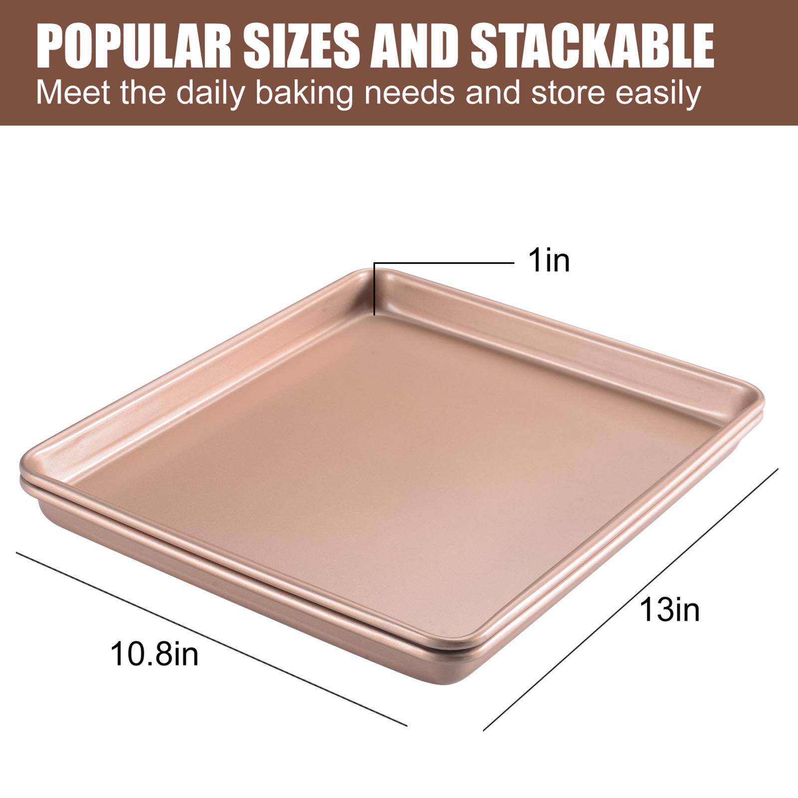 JOHO BAKING Sheet Pans Cookie Sheet,Baking Sheets for oven Nonstick Set,Cookie Tray Baking Pan Set,13inch,2-Piece,Gold