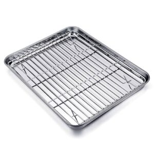 teamfar baking tray and rack set, stainless steel baking pan cookie sheet with cooling rack, 12.5 x 10 x 1 inch, non toxic & healthy, easy clean & dishwasher safe