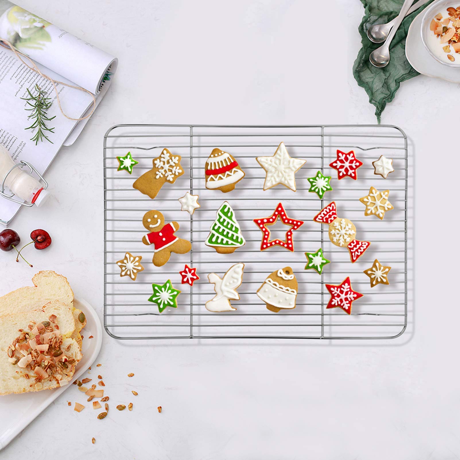 TeamFar Baking Tray and Rack Set, Stainless Steel Baking Pan Cookie Sheet with Cooling Rack, 12.5 x 10 x 1 inch, Non Toxic & Healthy, Easy Clean & Dishwasher Safe