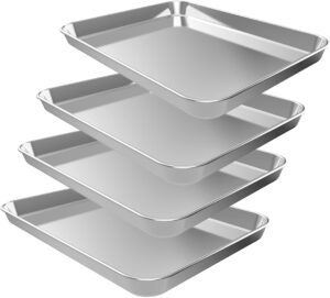 4 pieces quarter sheet pan, cekee stainless steel cookie sheets for baking, baking sheets for oven, baking pan tray cookie pan, warp resistant & heavy duty baking pans set - size 12 x 10 x 0.98 inch