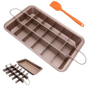wsnb brownie pan, 18 pre-slicer carbon steel baking pans, brownie cutter, brownie tray with oil brush, pre-cut square molds for oven baking cupcakes, fudge & chocolate 12 x 8 x 2 inches
