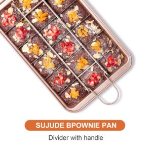 WSNB Brownie Pan, 18 Pre-Slicer Carbon Steel Baking Pans, Brownie Cutter, Brownie Tray with Oil Brush, Pre-Cut Square Molds for Oven Baking Cupcakes, Fudge & Chocolate 12 X 8 X 2 inches