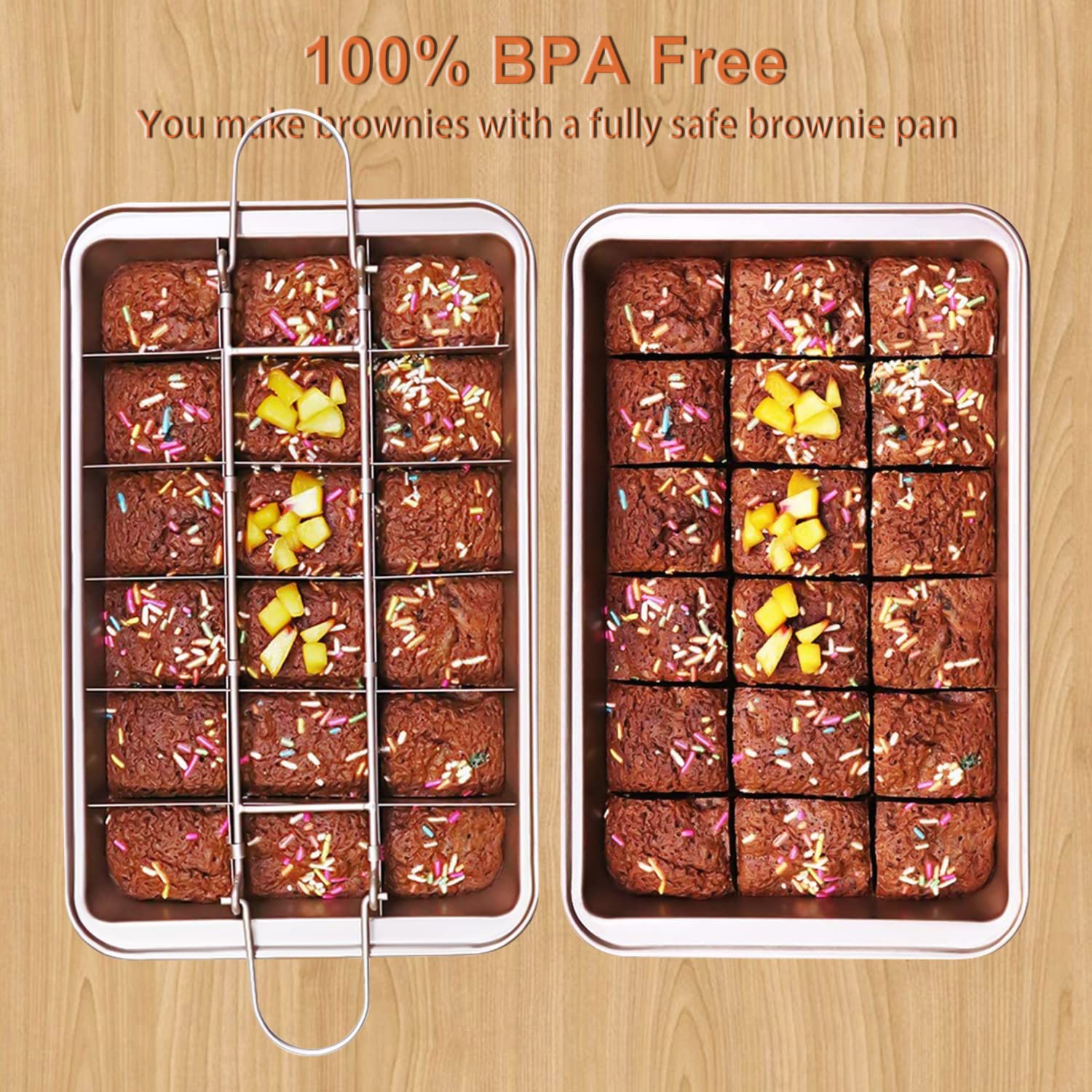 WSNB Brownie Pan, 18 Pre-Slicer Carbon Steel Baking Pans, Brownie Cutter, Brownie Tray with Oil Brush, Pre-Cut Square Molds for Oven Baking Cupcakes, Fudge & Chocolate 12 X 8 X 2 inches