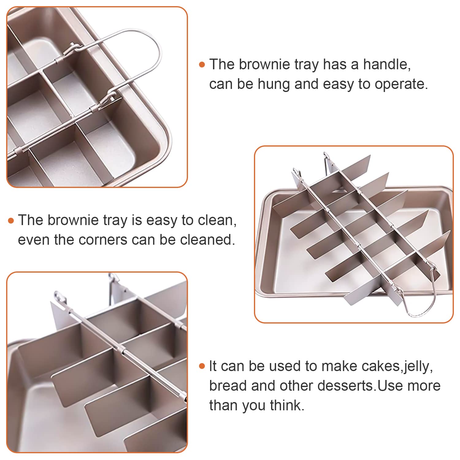 WSNB Brownie Pan, 18 Pre-Slicer Carbon Steel Baking Pans, Brownie Cutter, Brownie Tray with Oil Brush, Pre-Cut Square Molds for Oven Baking Cupcakes, Fudge & Chocolate 12 X 8 X 2 inches