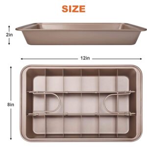 WSNB Brownie Pan, 18 Pre-Slicer Carbon Steel Baking Pans, Brownie Cutter, Brownie Tray with Oil Brush, Pre-Cut Square Molds for Oven Baking Cupcakes, Fudge & Chocolate 12 X 8 X 2 inches