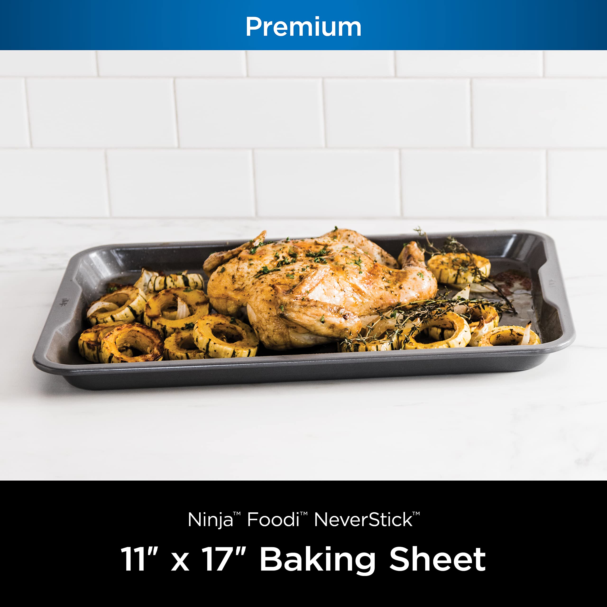 Ninja B30017 Foodi NeverStick Premium 11 inch x 17 inch Baking Sheet, Nonstick, Oven Safe up to 500⁰F, Dishwasher Safe, Grey