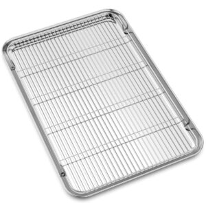 large set baking sheet and cooling rack set, bastwe 24l x 16w x 1h inch professional bakeware, healthy & nontoxic & rustproof & easy clean