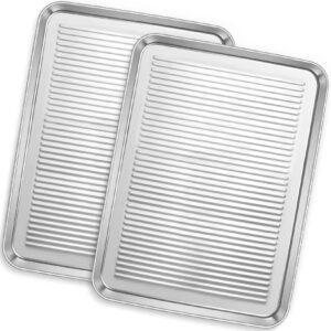 Large Baking Sheet Pan Set of 2 for Oven, P&P CHEF Stainless Steel Cookie Sheets Trays Bakeware, Rectangle 16 x 12 x 1 Inch, Corrugated Bottom & Mirror Finished Surface, Dishwasher Safe