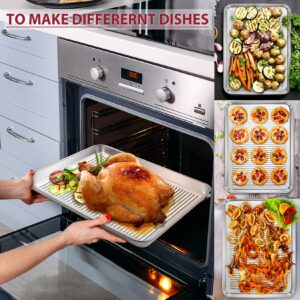 Large Baking Sheet Pan Set of 2 for Oven, P&P CHEF Stainless Steel Cookie Sheets Trays Bakeware, Rectangle 16 x 12 x 1 Inch, Corrugated Bottom & Mirror Finished Surface, Dishwasher Safe