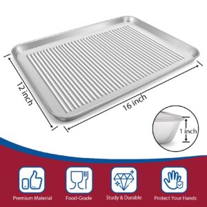 Large Baking Sheet Pan Set of 2 for Oven, P&P CHEF Stainless Steel Cookie Sheets Trays Bakeware, Rectangle 16 x 12 x 1 Inch, Corrugated Bottom & Mirror Finished Surface, Dishwasher Safe