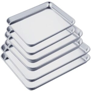baking sheet set of 6 stainless steel cookie sheet baking pans set 9/10/12 inch baking tray bakeware toaster oven pan, easy clean and dishwasher safe, silver