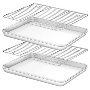 deedro baking sheet with rack set [2 sheets + 2 racks], stainless steel cookie half sheets baking pan oven tray with cooling rack, 12 x 10 x 1 inch, heavy duty, non-toxic, easy clean