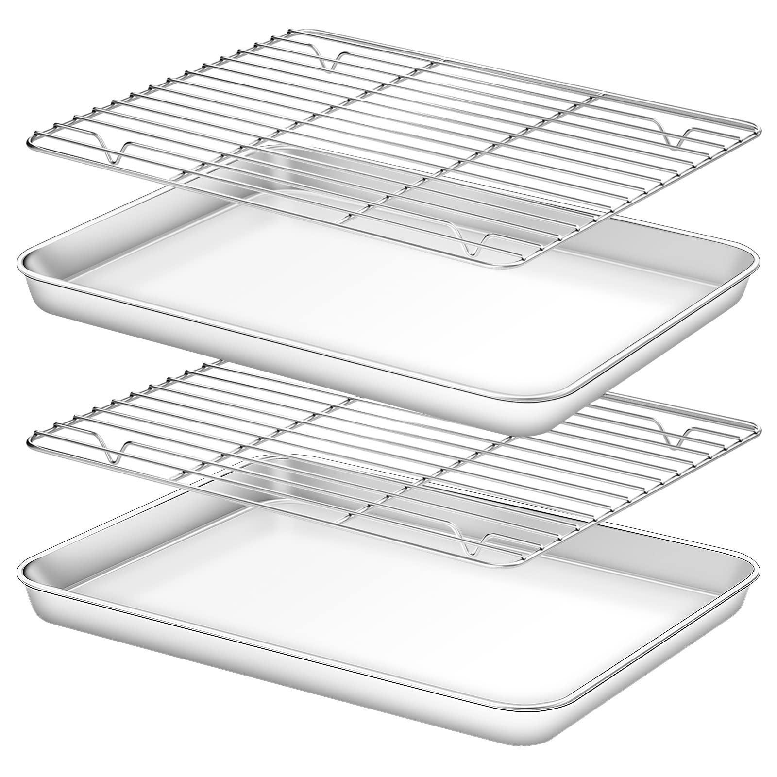 Deedro Baking Sheet with Rack Set [2 Sheets + 2 Racks], Stainless Steel Cookie Half Sheets Baking Pan Oven Tray with Cooling Rack, 12 x 10 x 1 Inch, Heavy Duty, Non-toxic, Easy Clean